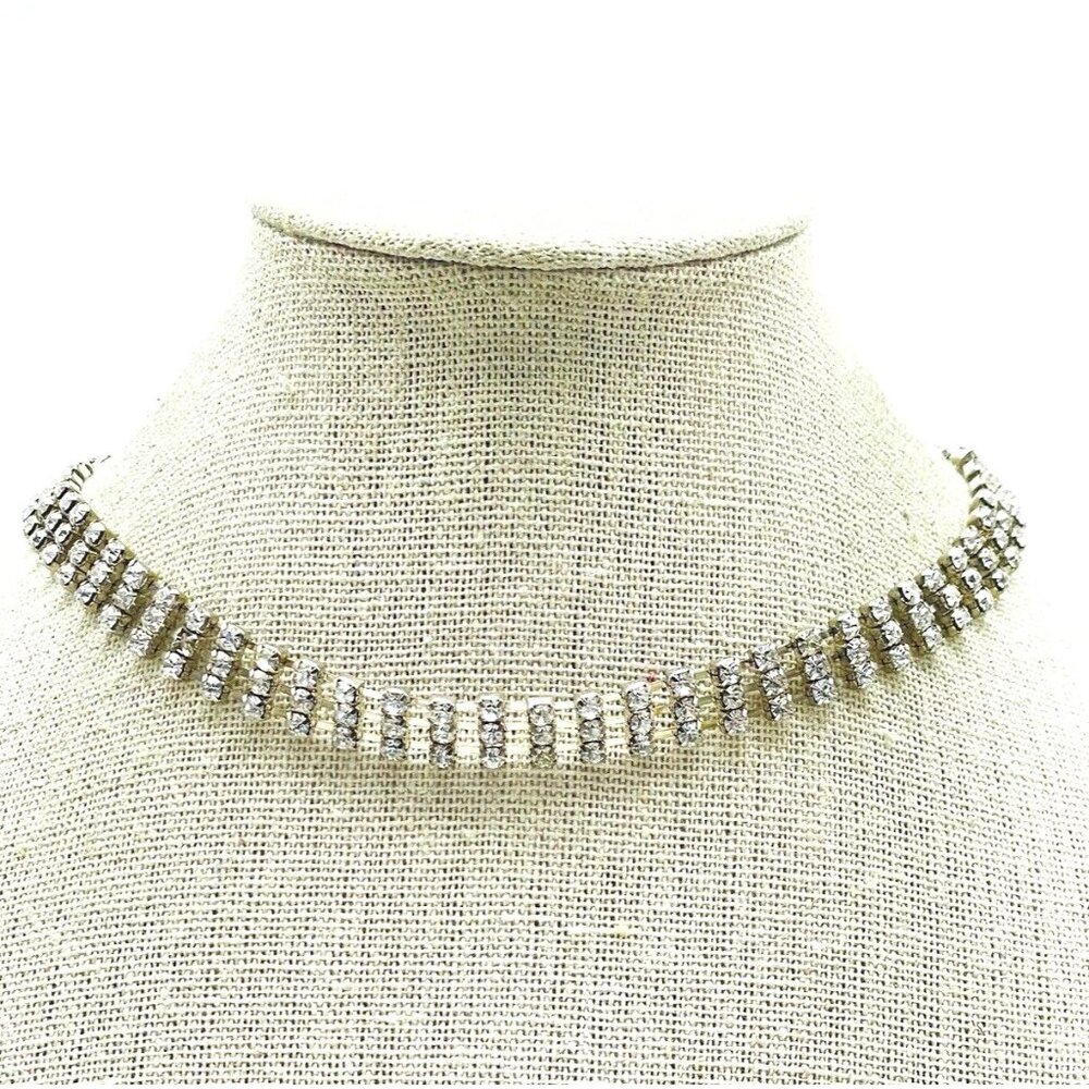 INC Choker Necklace Silver Tone Rhinestone Bar Signed